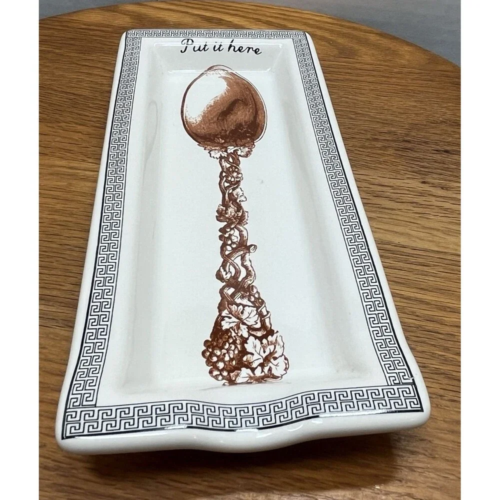 Home Essentials Put it Here Ceramic Spoon Rest Cream Brown Rectangular Tray